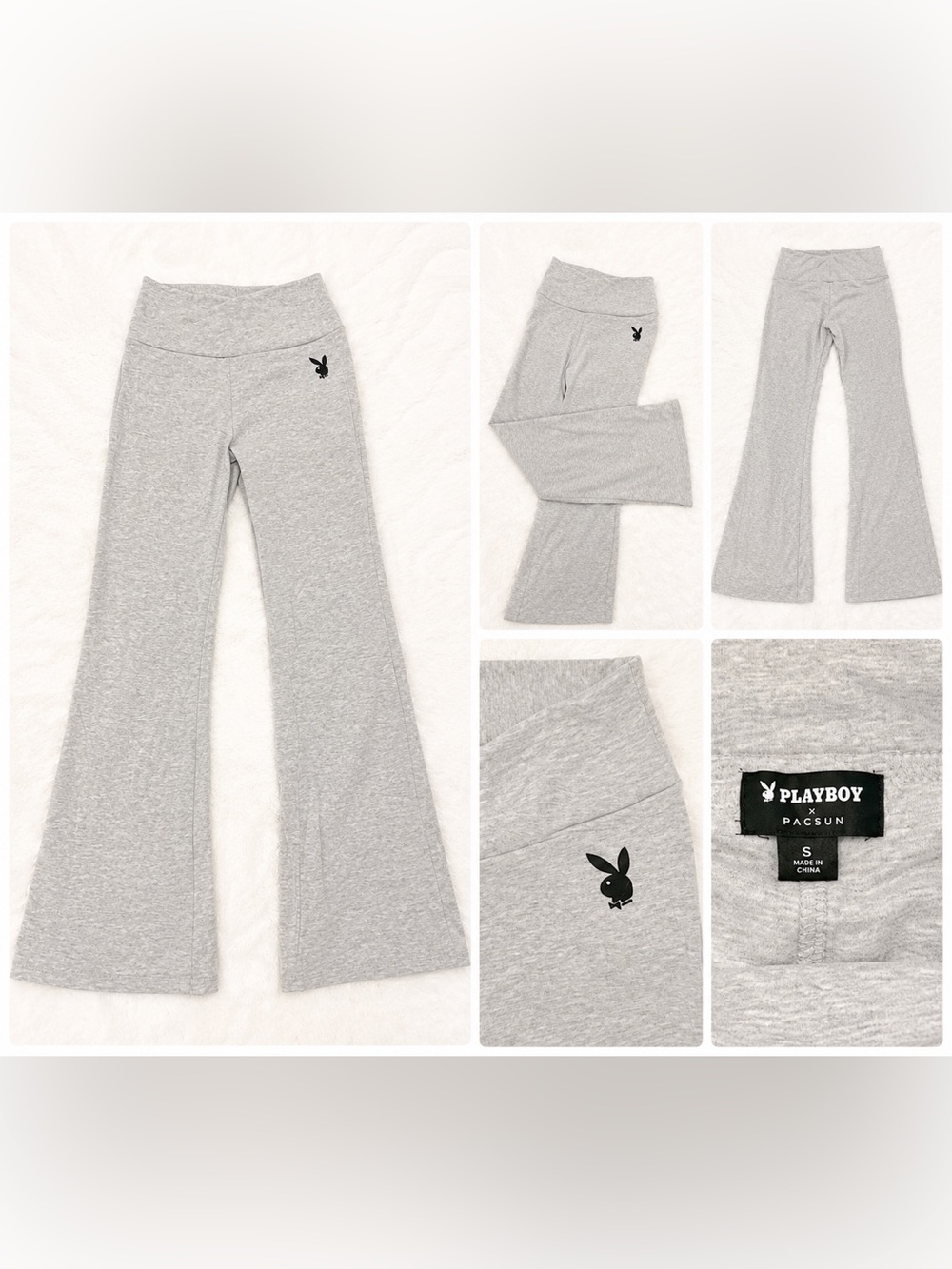 Playboy x pacsun gray fold over flare yoga pants size small y2k lounge - Picture 2 of 2